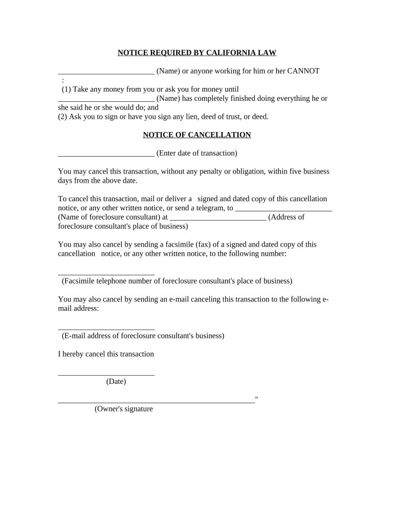 Notices Required Foreclosure  Form