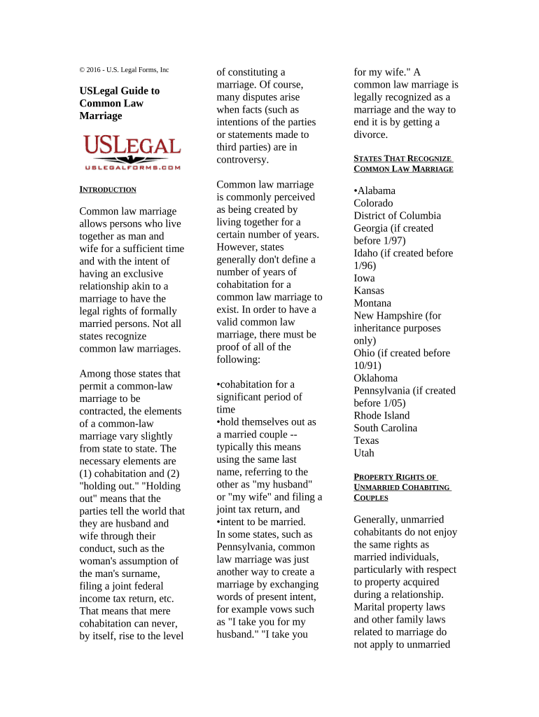 Common Law Marriage  Form