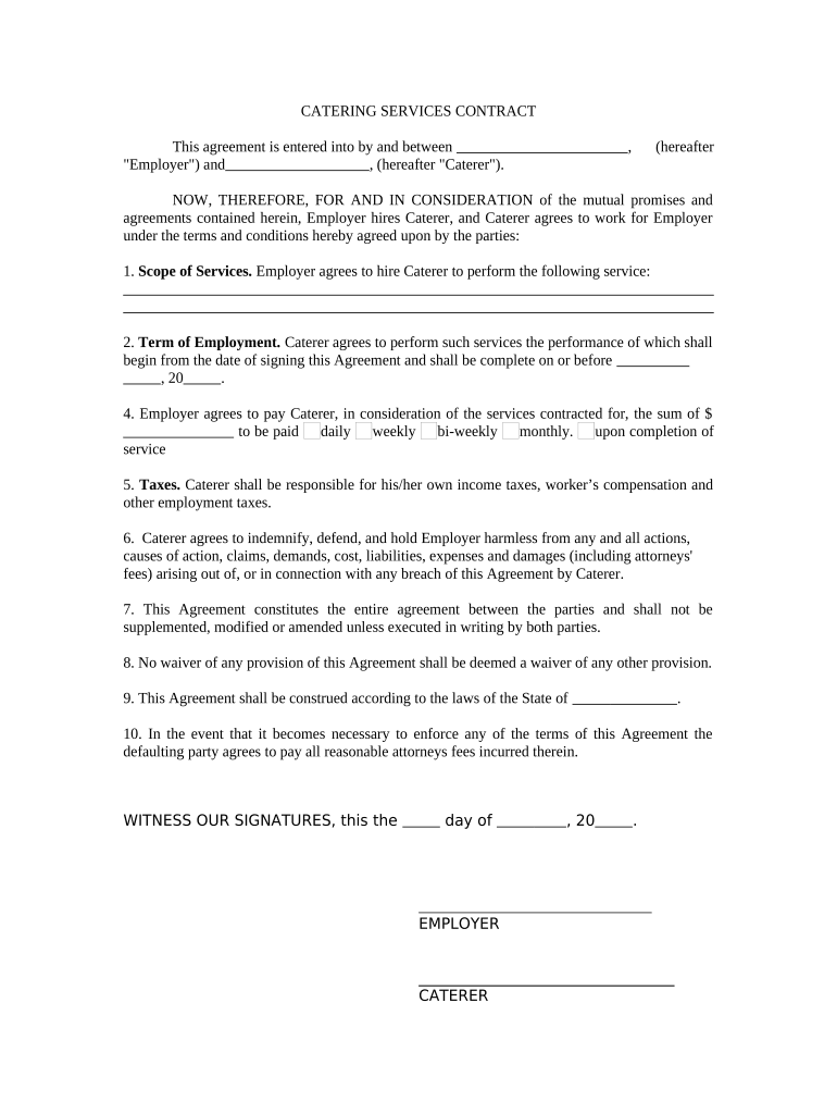 Catering Services Contract  Form