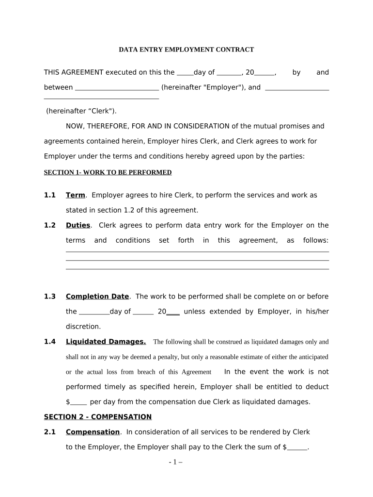 Fill and Sign the Data Entry Employment Contract Self Employed Independent Contractor Form