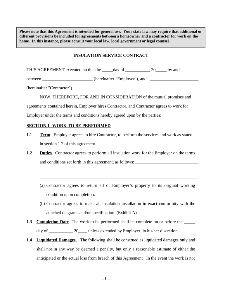 Insulation Services Contract Self Employed  Form