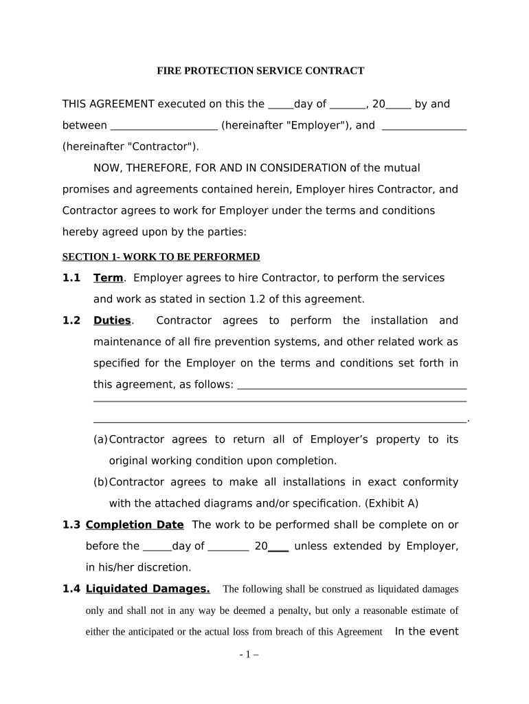 Fire Contract  Form
