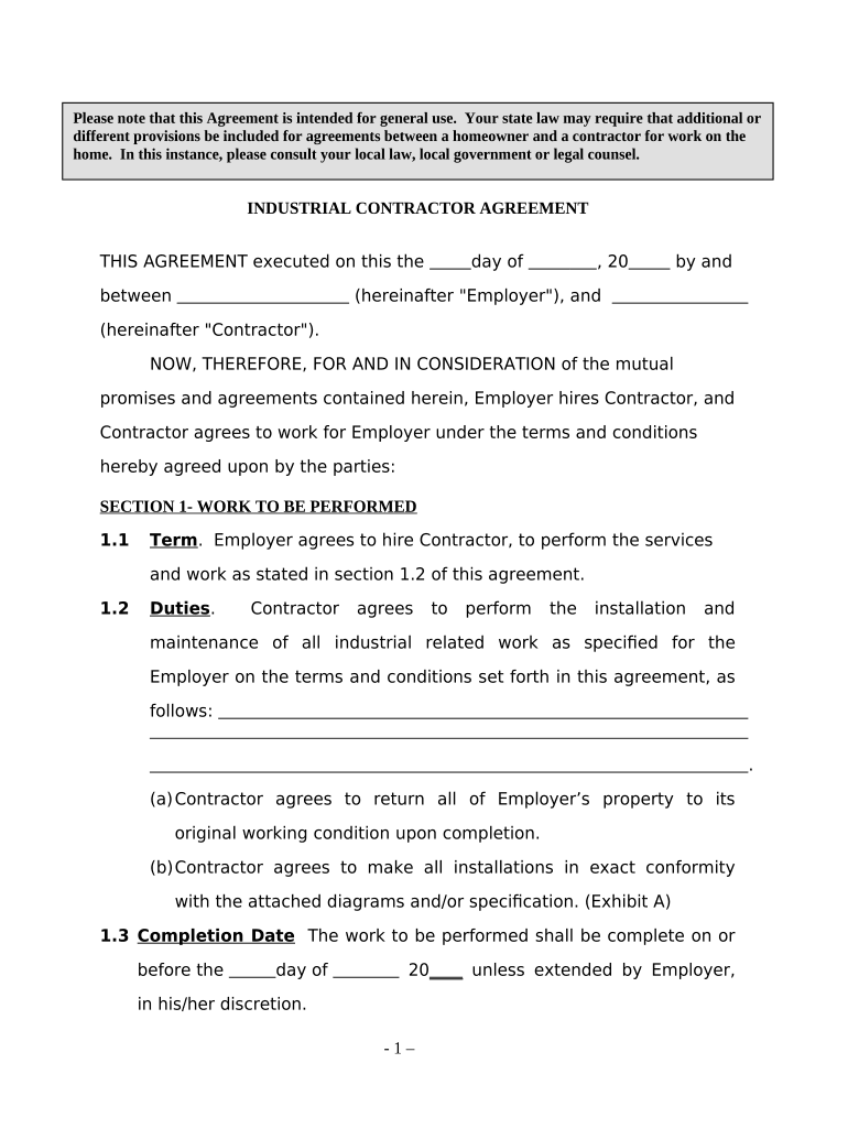 Industrial Agreement  Form