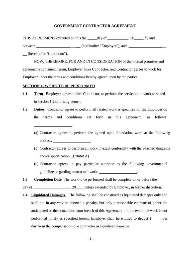 Government Contractor Agreement Self Employed  Form