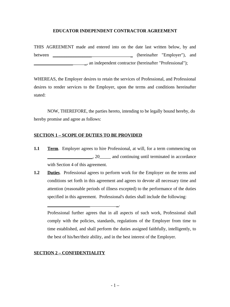 Agreement Independent Contractor Sample  Form