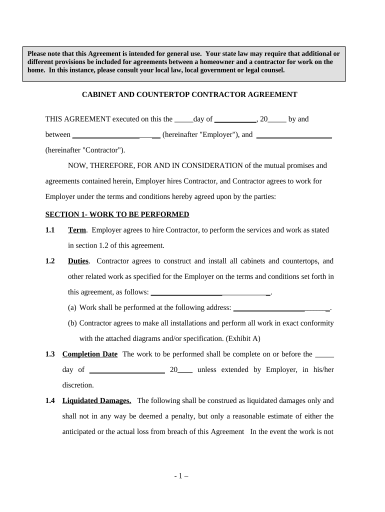 Cabinet Contract  Form