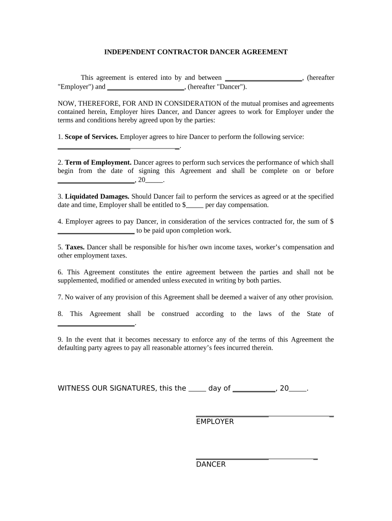 Dancer Independent Contractor  Form