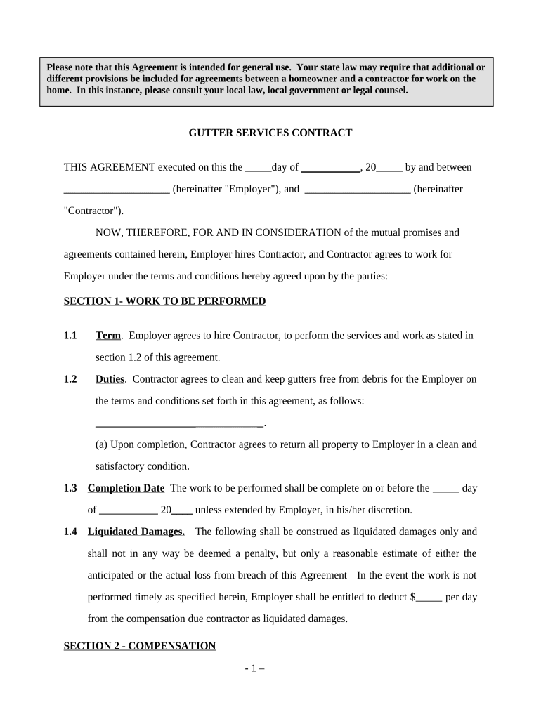 Gutter Services Contract Self Employed  Form