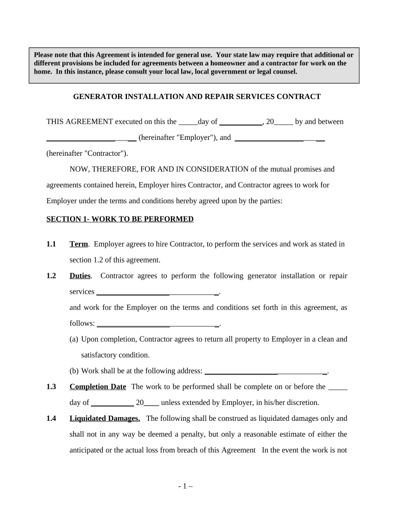 Installation Contract  Form