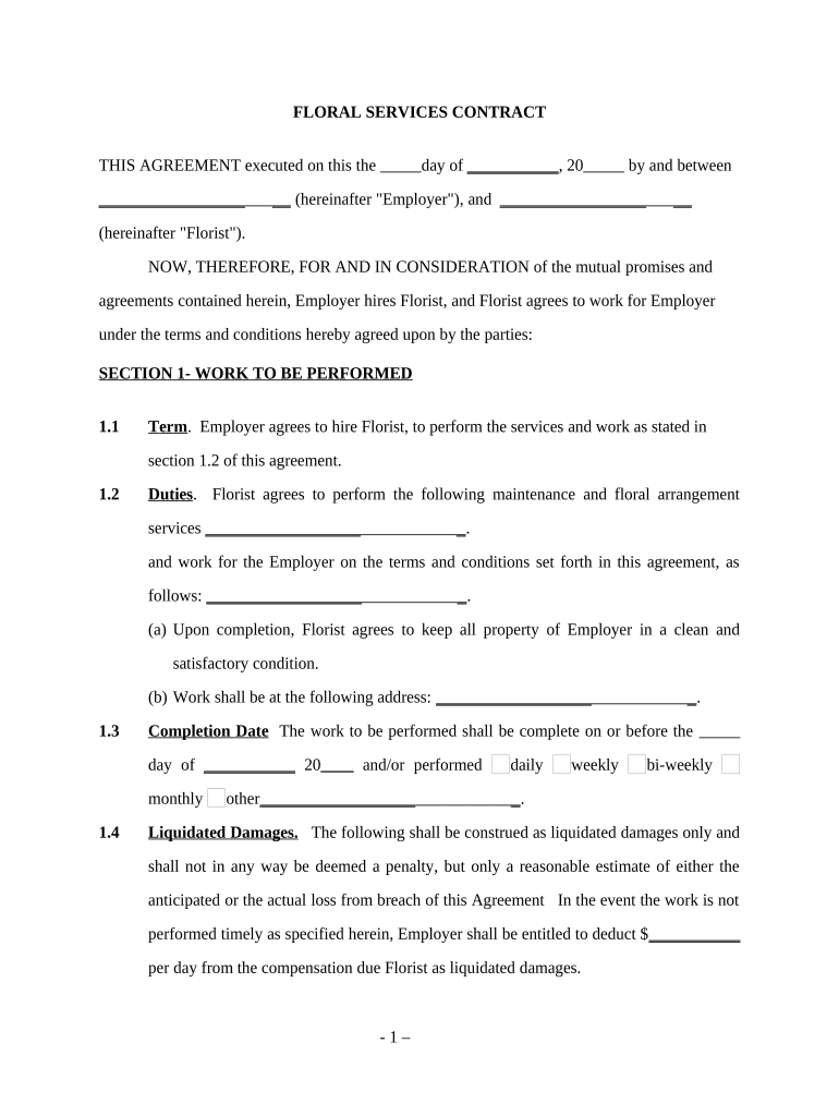 Florist Contract  Form