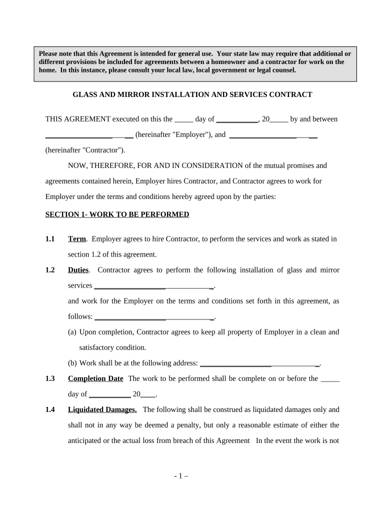 Installation Contract Template  Form