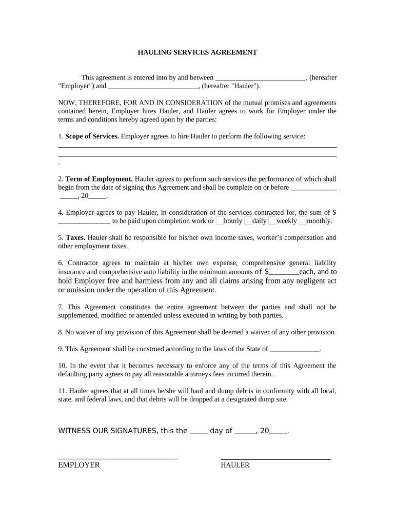 Hauling Contract Agreement Philippines  Form