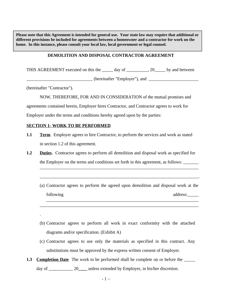 Contract for Demolition Work  Form