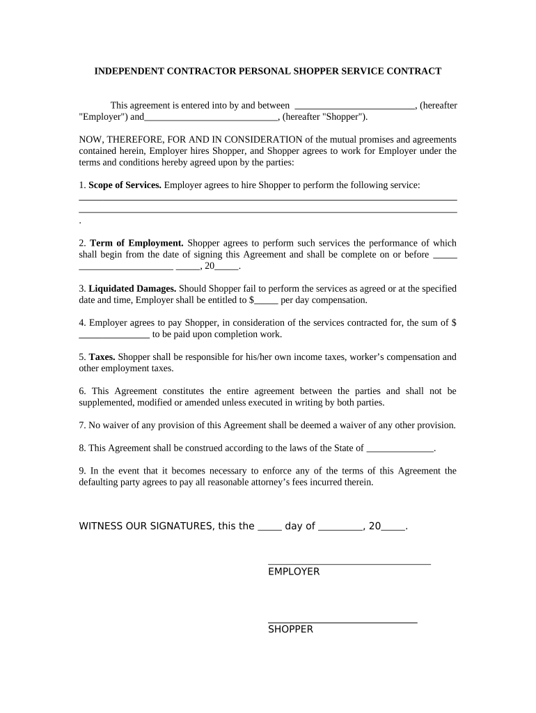 Personal Independent Contractor  Form