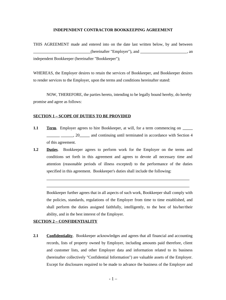 Bookkeeping Agreement  Form