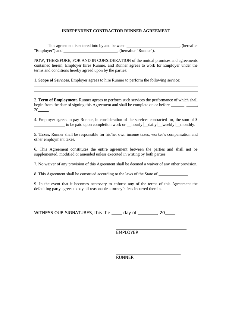 Self Employed Independent Contractor Form