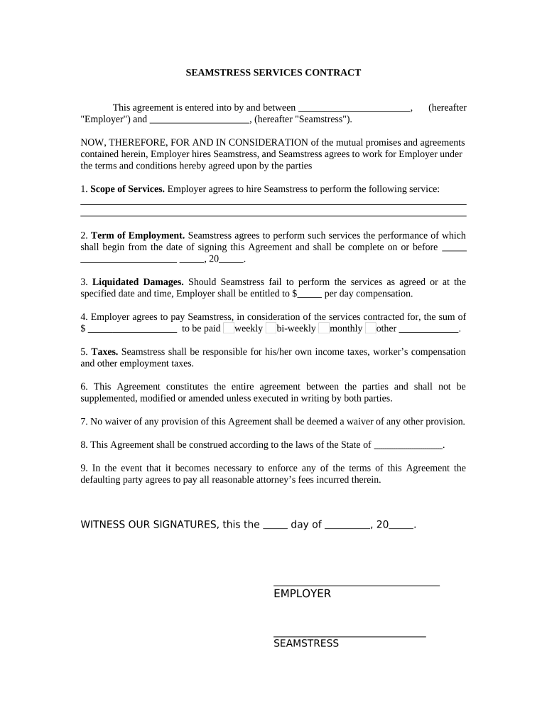 Seamstress Contract  Form
