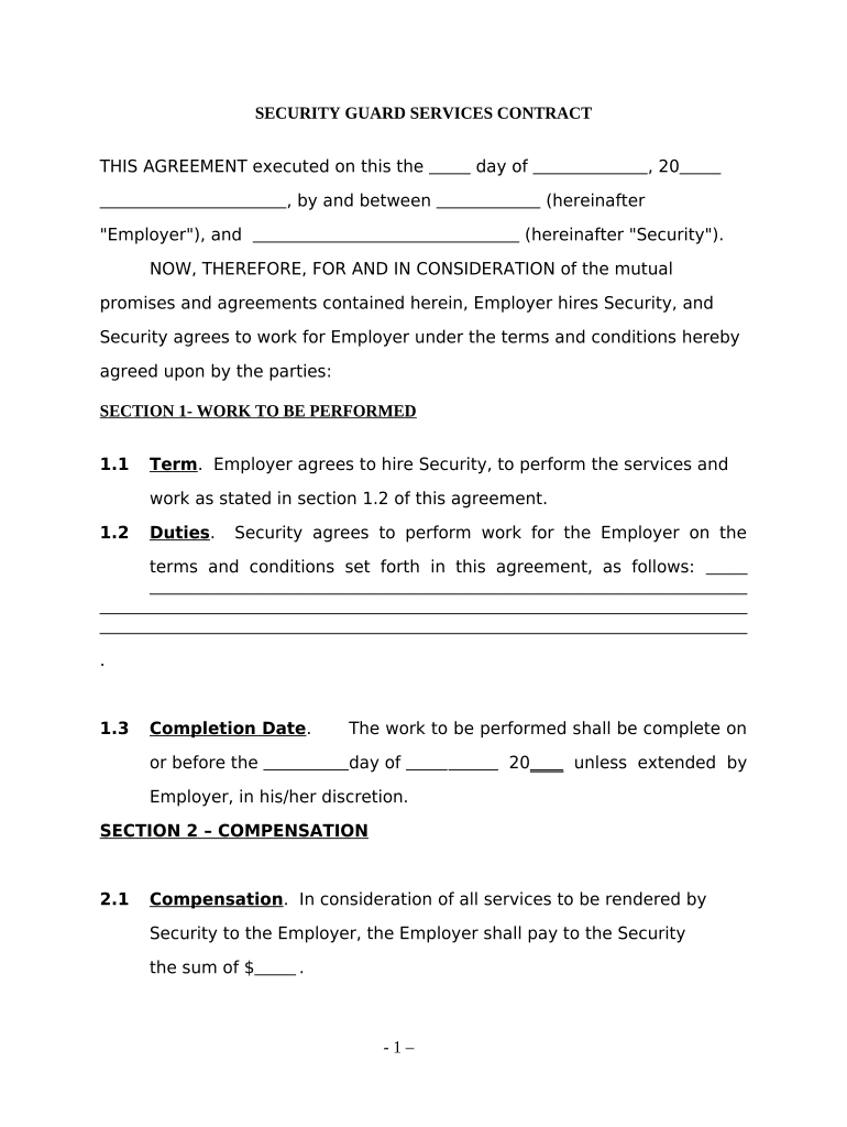 Security Contract  Form