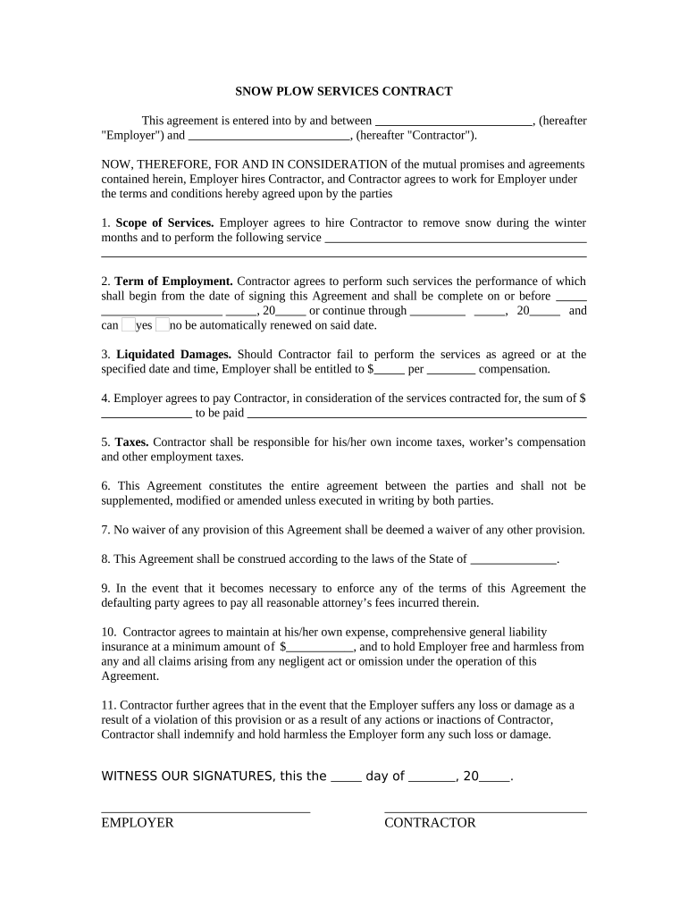 Snow Services Contract  Form