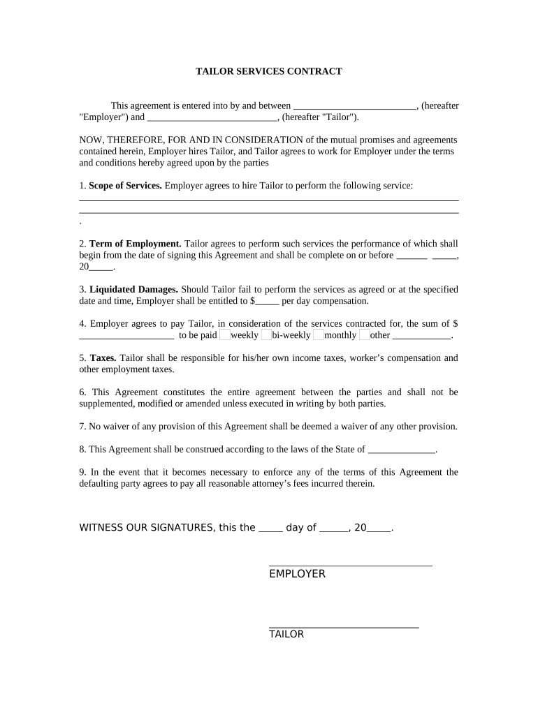 Tailor Contract  Form