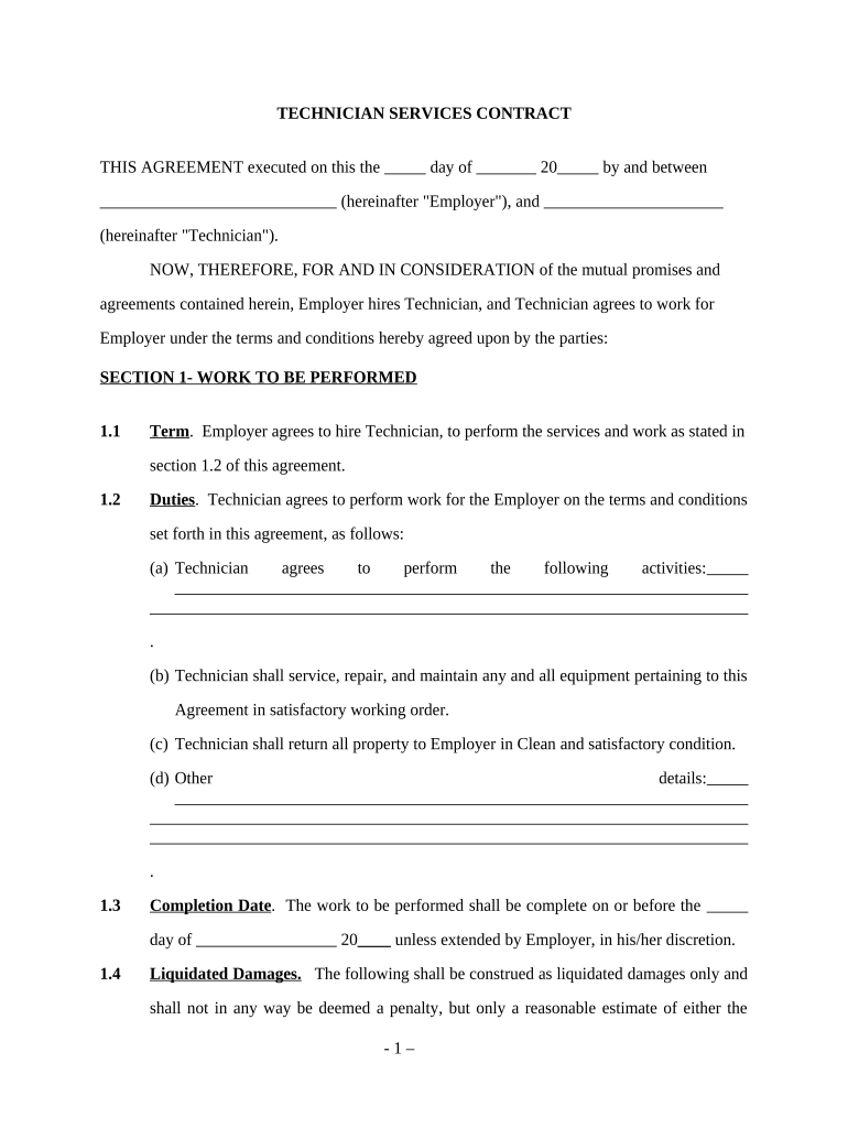 Self Employed Technician Contract  Form