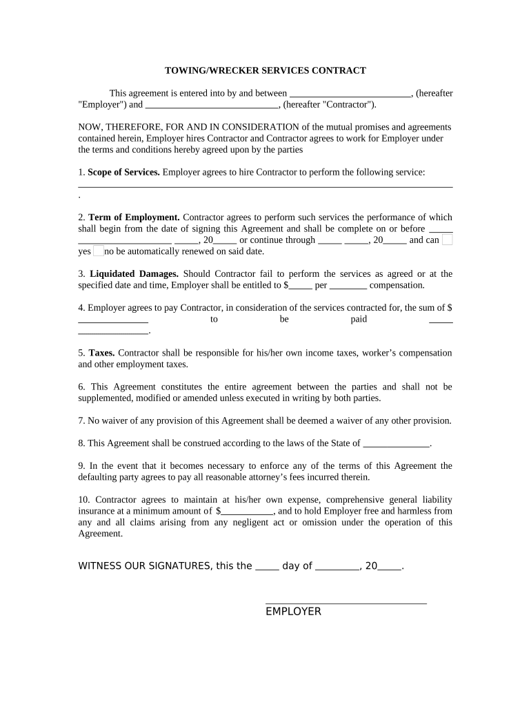 Towing Contract Template  Form