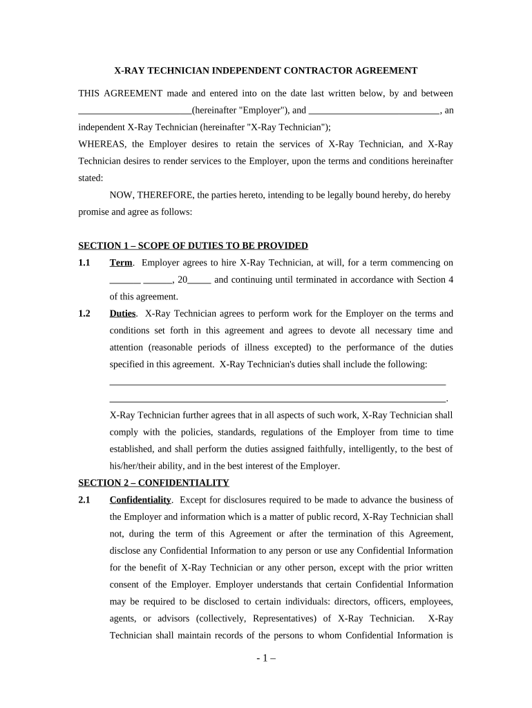 Self Employed X Ray Technician Self Employed Independent Contractor  Form