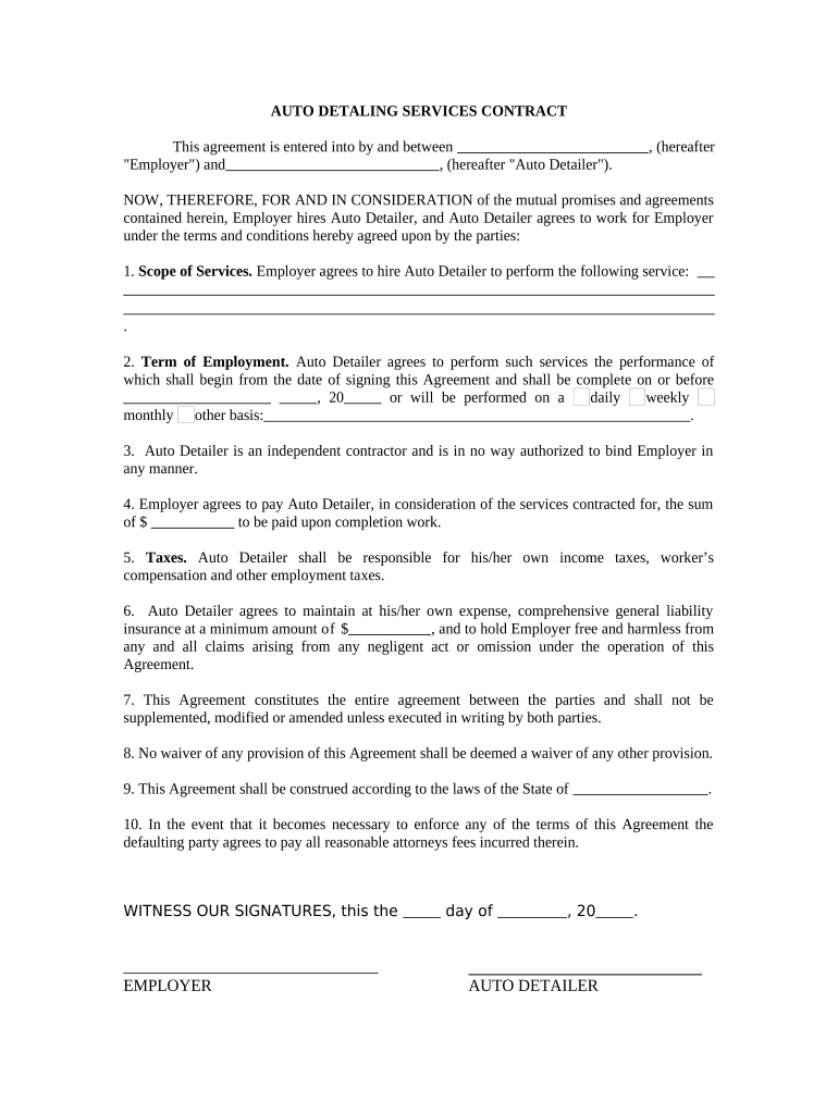 Car Detailing Contract Template  Form
