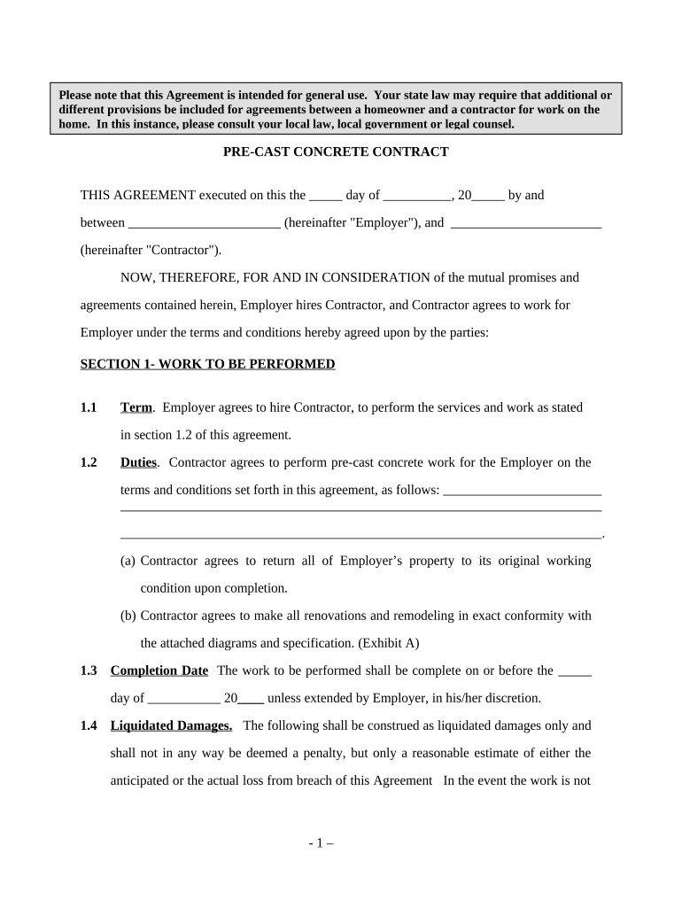 Concrete Contract  Form