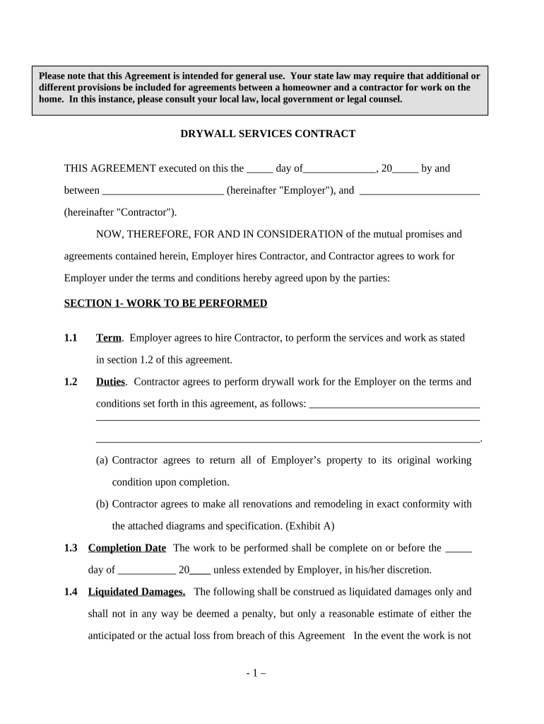 Drywall Contract  Form