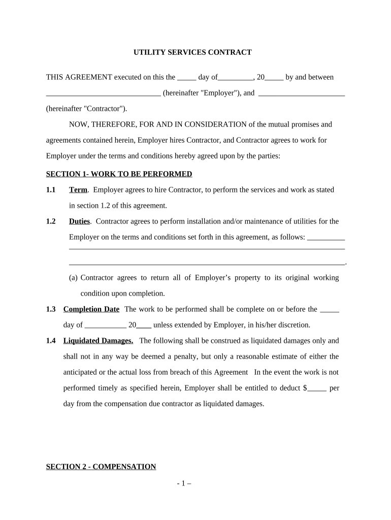 Self Employed Utility Services Contract  Form