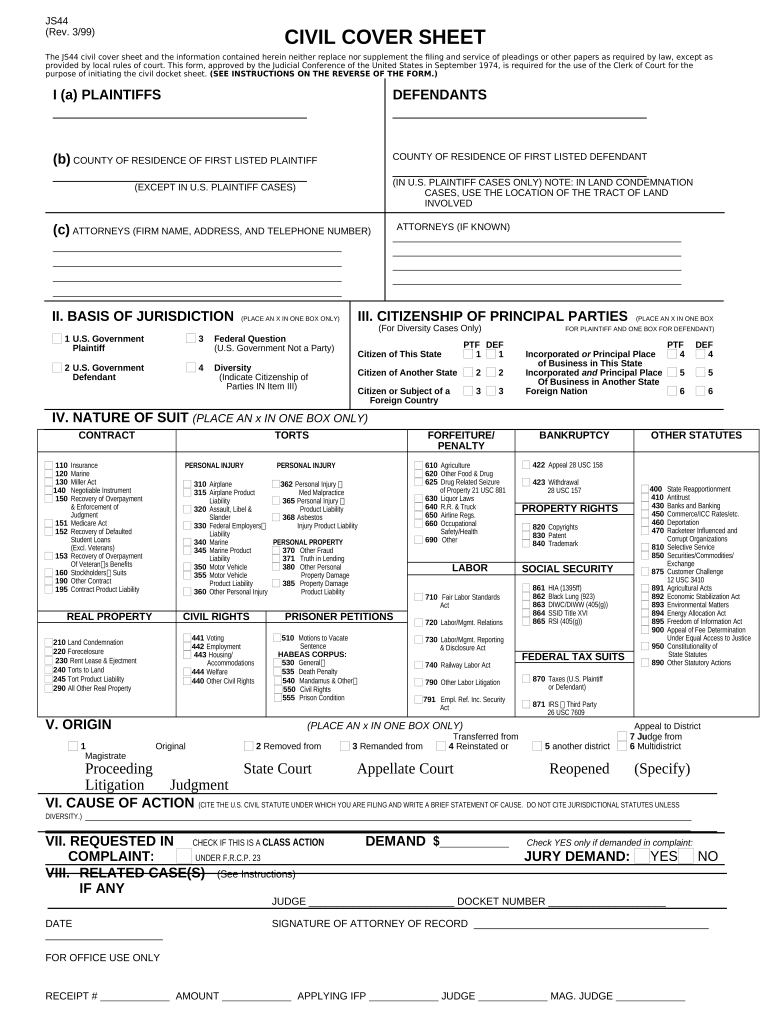 Civil Cover Sheet  Form