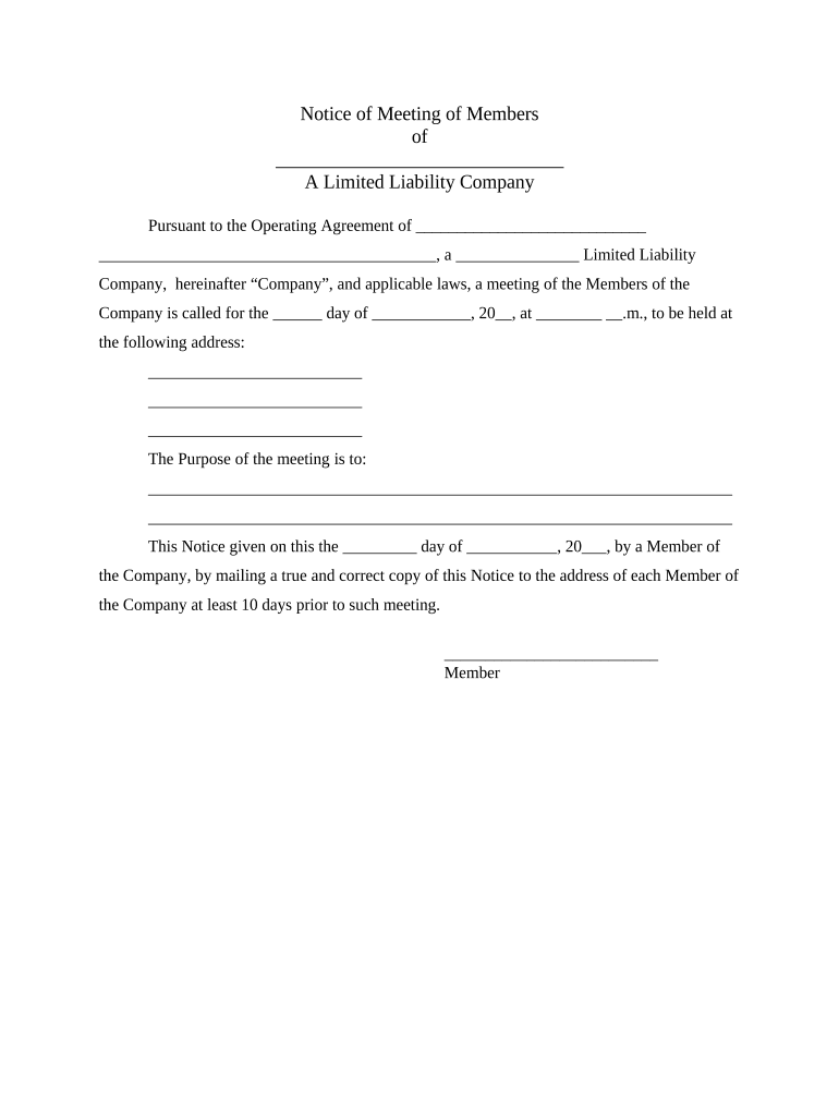 Notice Meeting Members  Form