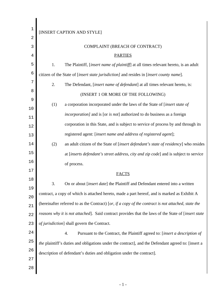 Complaint Damages Sample  Form