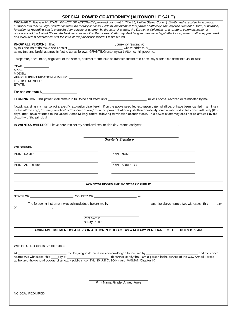 Power Attorney Sale  Form