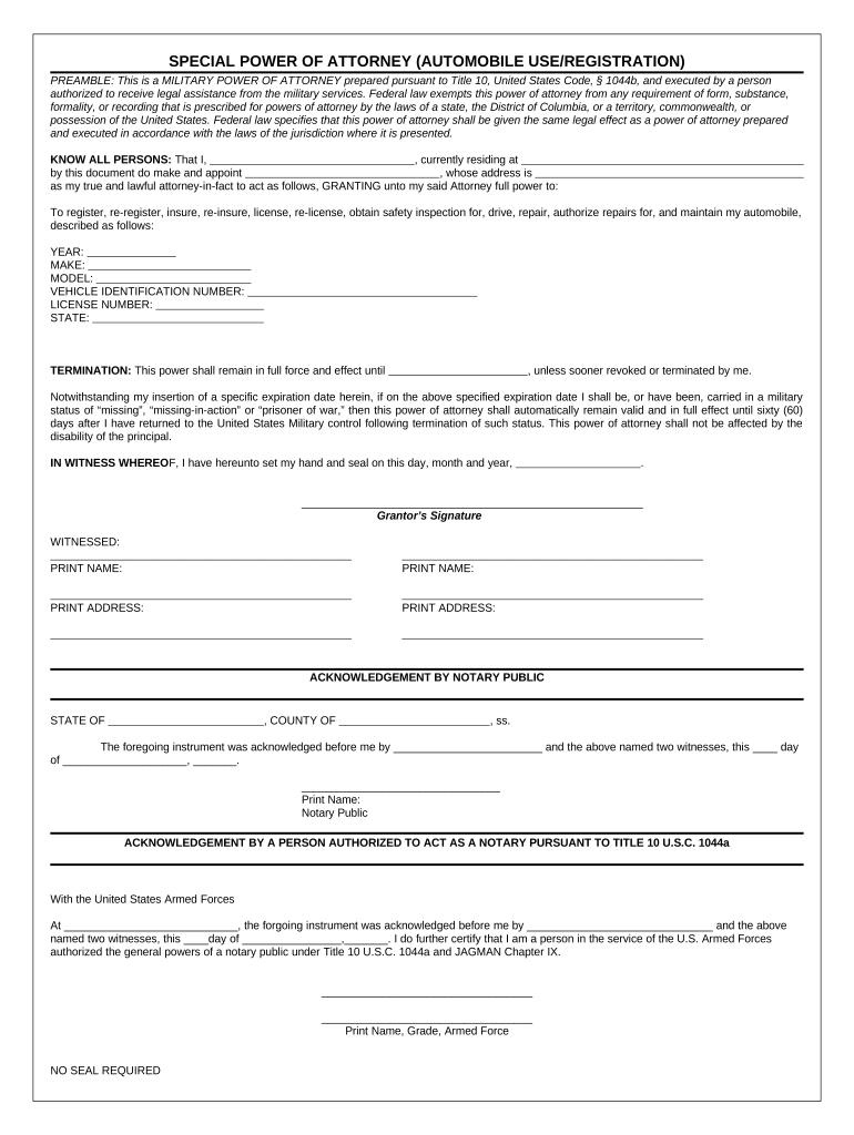 Power Attorney Use  Form