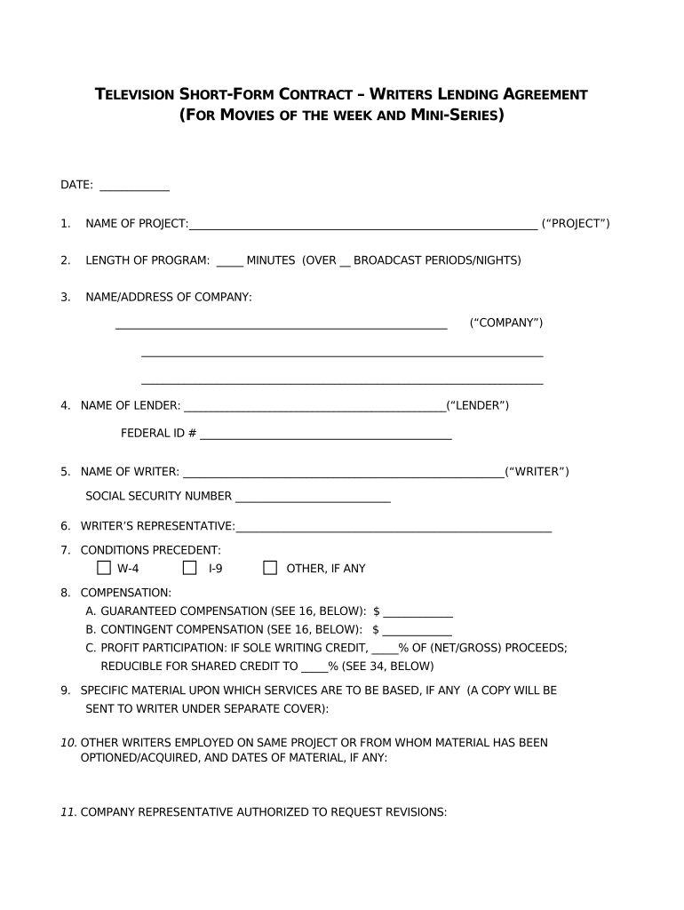 Short Contract Agreement  Form