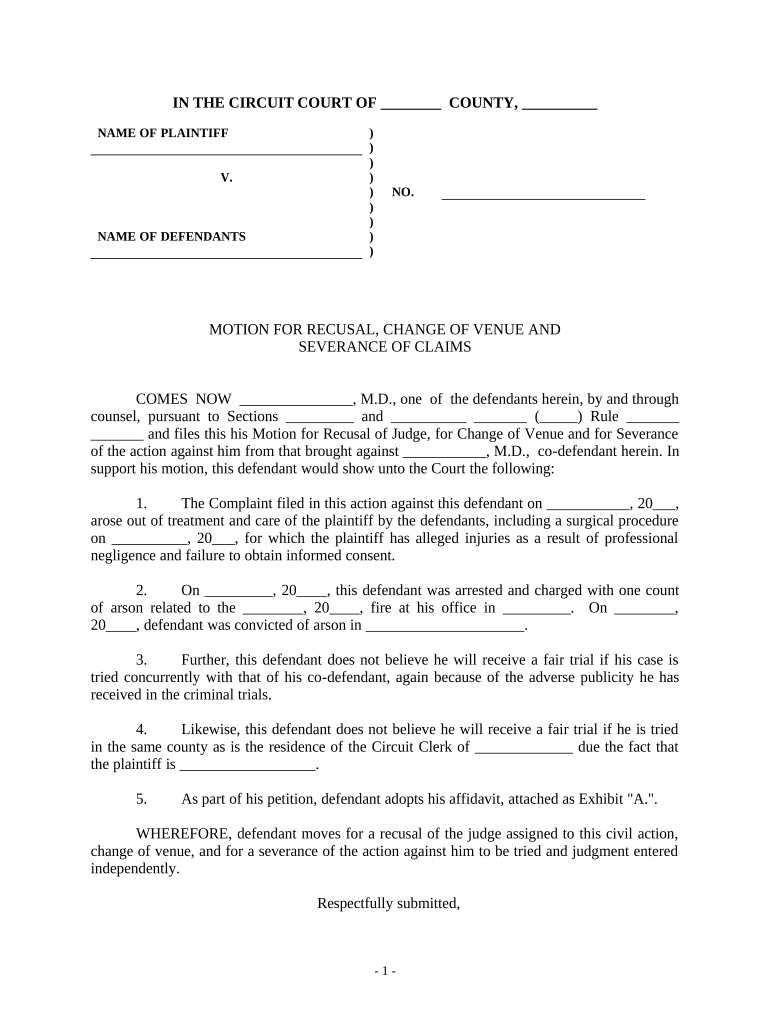 Motion Change Venue  Form