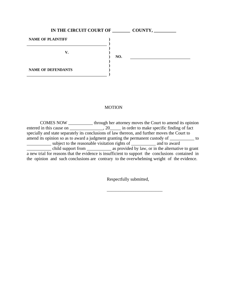 Findings of Fact and Conclusions of Law  Form