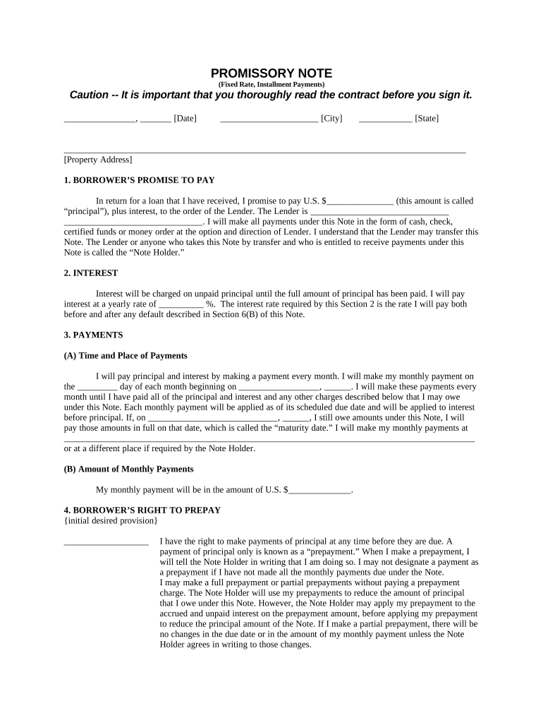 Installment Promissory Note Document  Form
