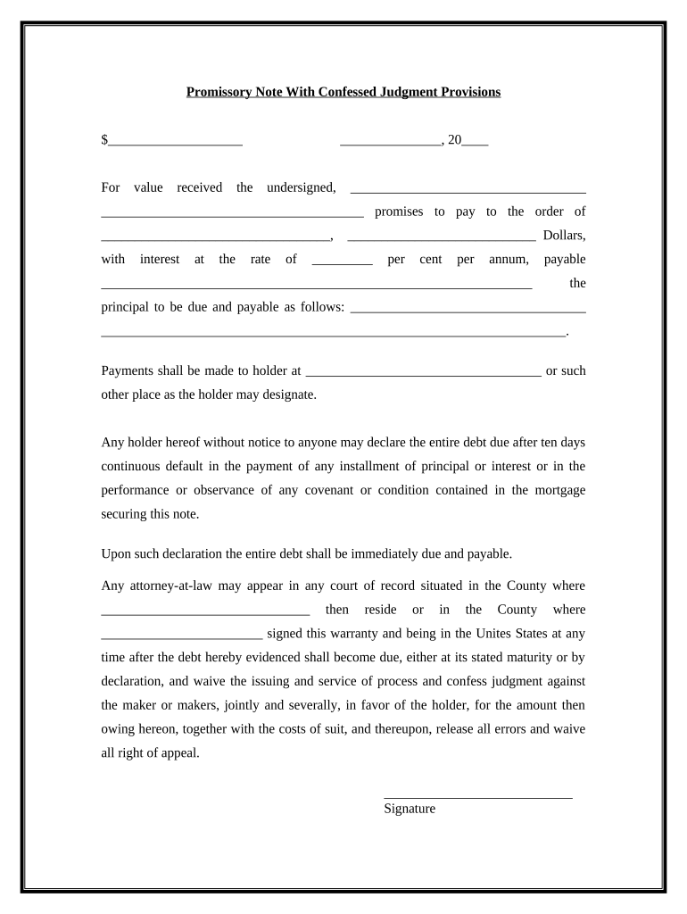 Confessed Judgment  Form
