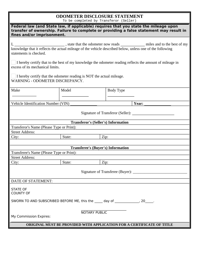 Odometer Statement  Form