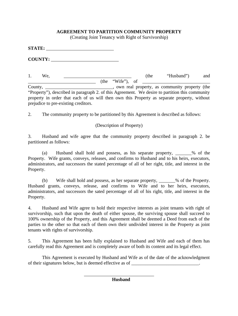 Agreement Community Property  Form