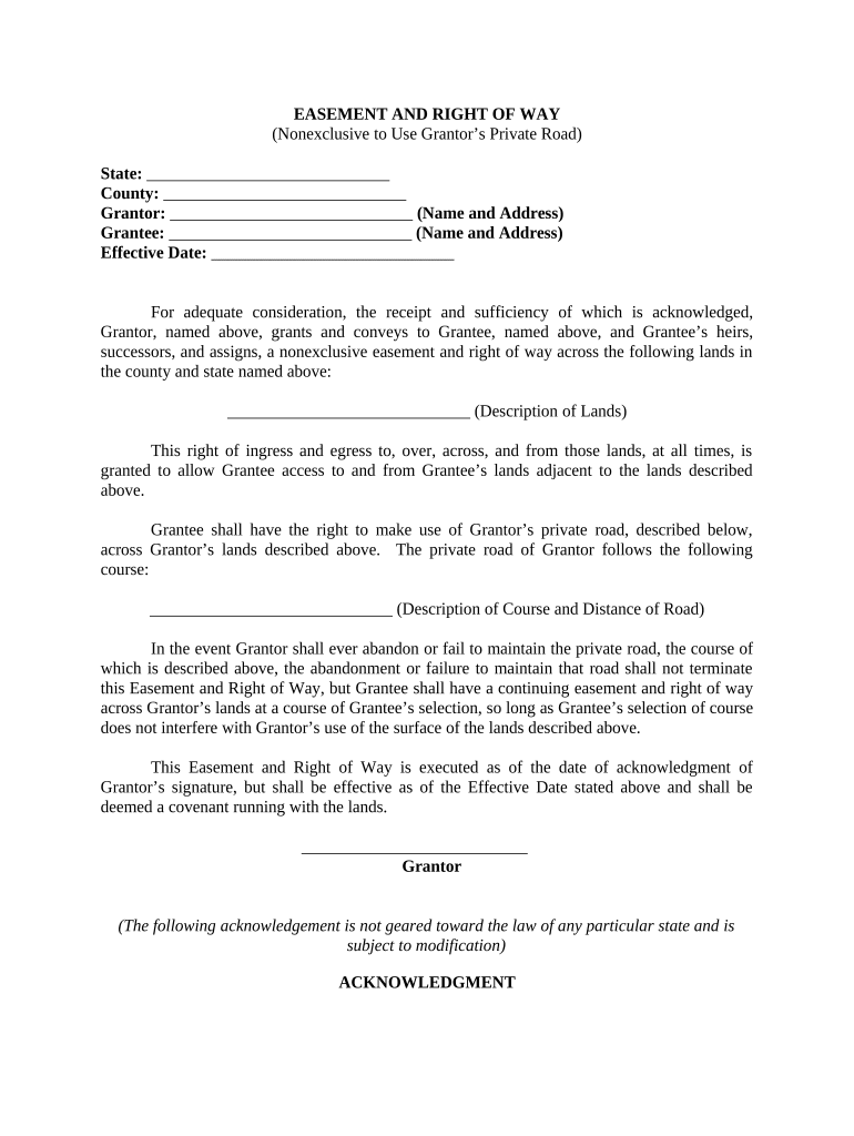 Non Exclusive Easement  Form