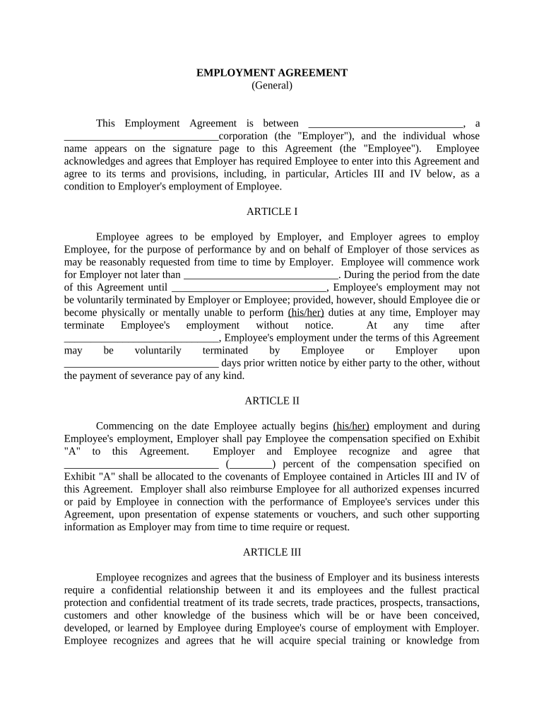 Employment Agreement General  Form