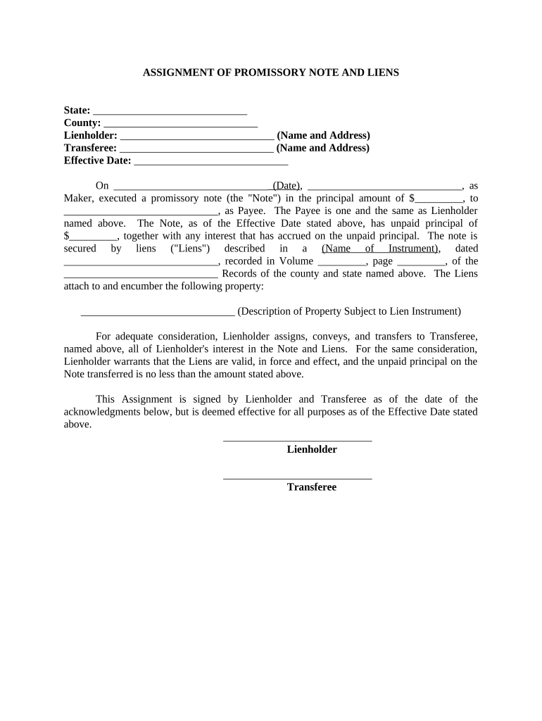 Assignment of Promissory Note Form