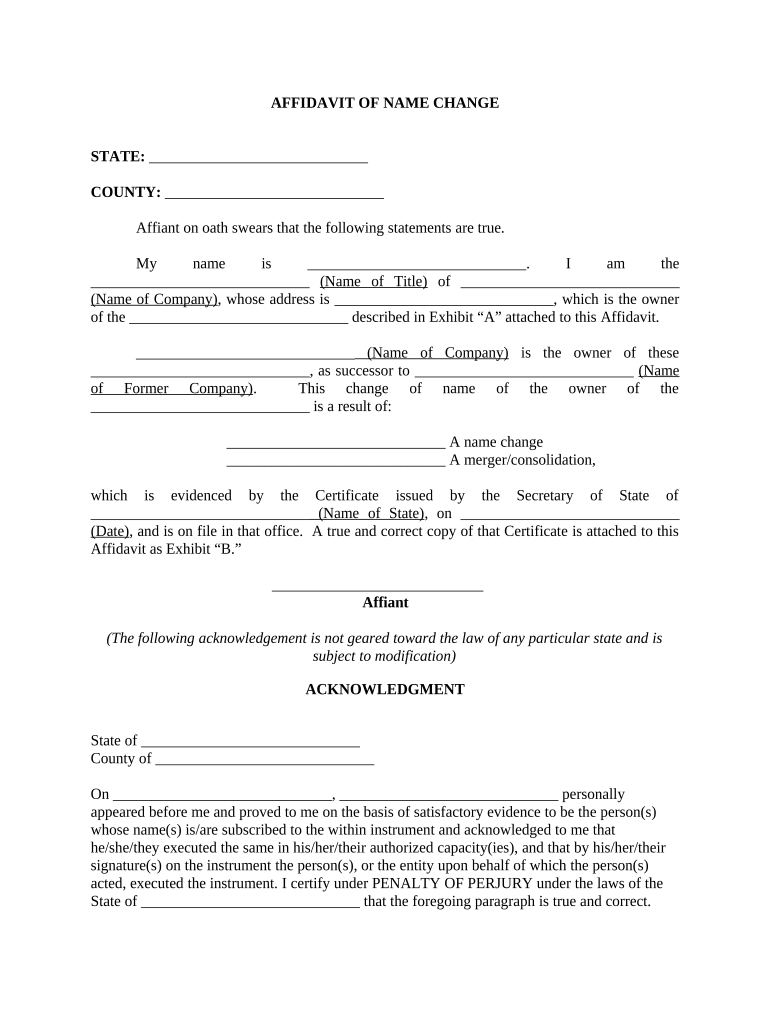 Company Name Change Affidavit Format