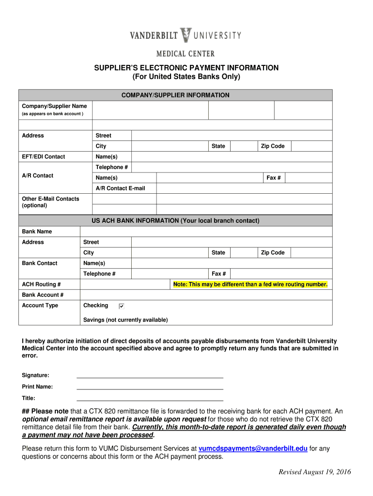 Vendor Bank Information Request Form