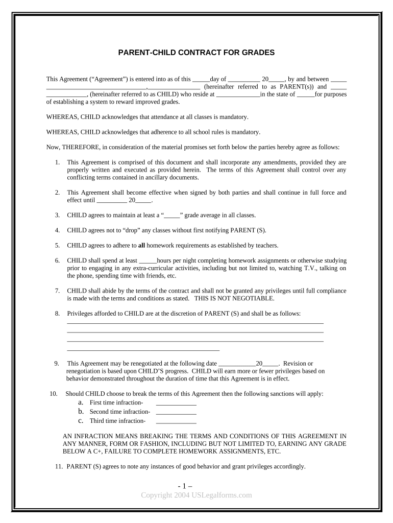 Child Parent Contract  Form