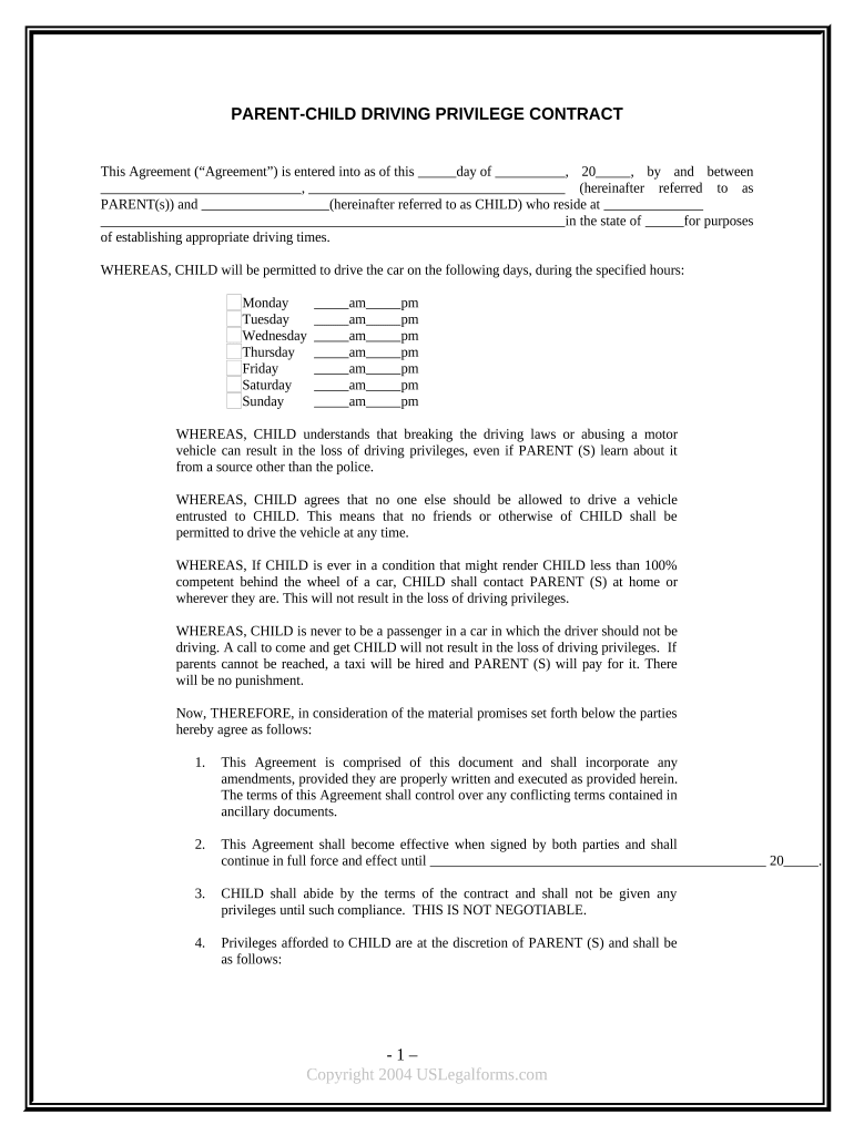 Parent Privilege  Form